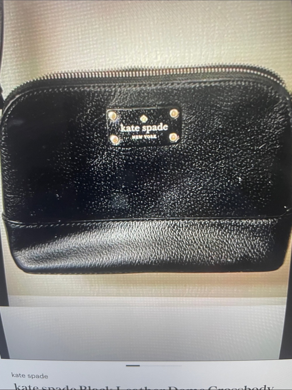 kate spade Black Pebbled Leather Crossbody Bag with Gold Plaque